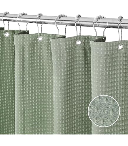 Douchegordijn voor badkamer in vlaslinnen, zware stof van 240 g/m², met haken, luxe hotelstijl, wasbaar, wit, 218 x 200 cm