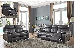 SC Furniture Ltd Brown High Grade Leather Manual Reclining 3 Seater Sofa + 2 Seater Recliner Sofa + Leather Manual Recliner Armchair Suite CHICAGO (3+2+1)