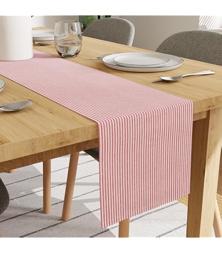 Chemin De Table En Lin 100% - Estella, Motif Carreaux Blanc Et Bleu, 40x100 Cm, Lavable, Style Rustique Campagne