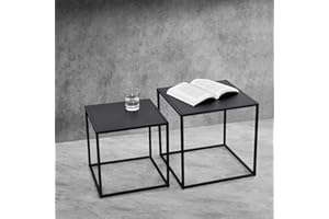 [en.casa] Set di 2 Tavolini Bassi in Altezze Diverse Tavolini a Forma di Cubo in Metallo con Superficie AntiGraffio Tavolini da Salotto/Soggiorno/Sala di Attesa - Nero Opaco