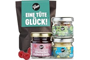 Gepp's Feinkost Wundertüte Eine Tüte Glück I Geschenkset mit Mini-Salz, Gewürzmischung & Konfitüre Rhabarber-Himbeer I Viel E