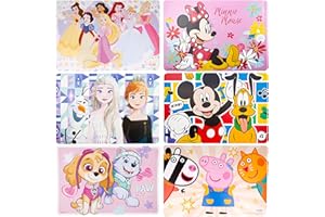 ‎GERILEO Pack 6 Tischsets aus Kunststoff für Jungen, Mädchen, Kinder - Minnie Mouse, Frozen, Prinzessinnen, Mickey Mouse, Paw Patrol, Peppa Pig – Platzset - 43 x 28 cm - Placemats for Kids