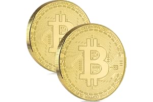 Bitcoin Münze - 2X Bitcoin Münzen mit hauchdünnem 24-Karat Echtgold-Überzug - BTC Crypto Coins - Ideal zum Verschenken (2X Bitcoins)