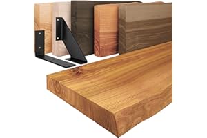 LAMO Manufaktur półka ścienna, regał drewniany, szczotkowana krawędź, w zestawie dodatkowo czarny wspornik do półki, jesion rustykalny 100cm, LW-01-A-003-100L