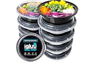 Igluu Meal Prep - Recipientes para comida circulares de Plástico Sin BPA con Tapas Herméticas - Apilables y Reutilizables - Aptos para Microondas, Congelador y Lavavajillas - Set de 10