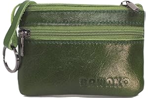 BAWAKO Monedero de Piel auténtica, Monedero pequeño para Hombre y Mujer, con Dos Compartimentos, Cremallera, Llavero, Monedero Mini Monedero (Verde, W7/L10)
