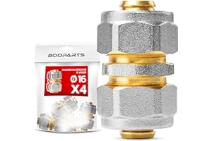 BOOPARTS – 4 Raccords Multicouches à Visser Ø16–16 mm | Manchons Égaux en Laiton pour Tuyaux Multicouches PEX, PER et Composites | Connexion Fiable et Étanche