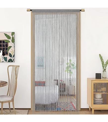 Cortina De Hilos Kaikoon 100x250 Cm (Ancho X Alto) - Color Blanco, Estilo Art Deco, Polyester, Túnel Para Barra