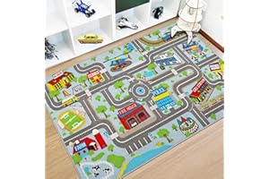 Capslpad Grand tapis éducatif pour enfants - Motif route de circulation routière - Tapis de jeu pour enfants - Pour salle de jeux, salon, chambre d'enfant, décoration de chambre d'enfant - Bleu ciel -
