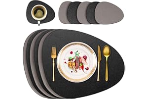 DELENTO 6er Set Tischsets Abwaschbar, Platzset Leder Rund Doppelseitigen rutschfest Platzdeckchen Abwischbar Kunstleder Platzsets (Schwarz)