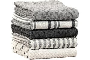 Olivia Rocco 5 Pack Terry Kitchen Tea Towels Cotton Super Absorbent Quick Drying Soft Towel Cloth, Grey