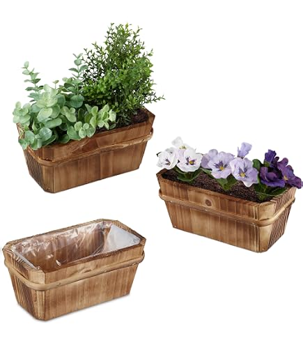 Pflanzenkasten-Set Aus Holz – 3 Kästchen Mit Metallgriffen, Antik-Optik, Zum Bepflanzen & Dekorieren
