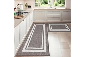 COSY HOMEER Alfombra Cocina Antideslizantes Lavables 61 x 90 CM + 61 x 152 CM, Set de 2 Unidades, Tapete Cozinha Lavable a Máquina, Resistente a la Suciedad, Marrón