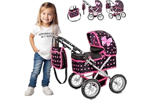 ‎KINDERPLAY Kinderplay Puppenwagen für Kinder – Leicht & Stabil – Griff höhenverstellbar 33–63 cm – Für Puppen bis 41 cm – Leise Schaumräder – Waschbarer Stoff – Klappbares Verdeck