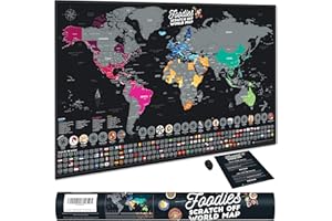 Bonanzana - Mapa del Mundo para Rascar XXL 70 x 42 cm - Con 25 Alimentos y 197 Banderas - para Foodies Con Raspador - Regalo