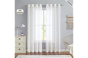 Beauoop Ivory Sheer Window Curtain Panels Embroidered with Pom Pom Nursery Child Window Drapes Elegant Grommet Top Window Treatment for Living Room Bedroom Girls Room, Set of 2, 54" W x 72" L, Linen