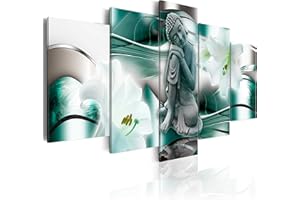 CUADROS B&D XXL murando Cuadro en Lienzo Buda Zen Spa 200x100 cm Impresión de 5 Piezas Material Tejido no Tejido Impresión Artística Imagen Gráfica Decoracion de Pared Flores Naturaleza h-A-0028-b-n