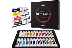 LIEBERGE Acrylfarben Set Premium – 24 intensive Farben à 12ml mit hoher Deckkraft – Acrylfarbe für Leinwand, Holz, Beton, Stein, Glas, Keramik uvm. (24 Farben, 12ml)