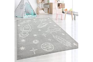 the carpet Beat Kids - Tappeto moderno per bambini, morbido, morbido, facile da pulire, resistente, grigio, 140 x 200 cm