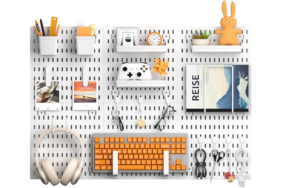 Hivio Peg Board, 24"x36" Pegboard Wall Organizer, Includes 6PCS White Peg Boards and Accessories, Plastic Peg Board Panels for Craft Room, Office, Kitchen, Gaming Room