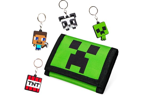 Minecraft Pojkar plånböcker för barn med kortplatser pojkar plånbok med zip mynt ficka creeper nyckelringar för barn spelare tillbehör presentuppsättning spelgåvor för pojkar, En storlek