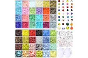 Tibaoffy Taille 8/0 Perles de rocaille en verre de 3mm et perles de rocaille rayées de 3mm et 4mm Kit assorti avec boîte de rangement pour la fabrication de bijoux (48 couleurs, environ 13920pcs)