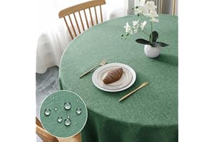 AooHome Tischdecke Rund Φ140cm, Grün Leinen-Optik Tischdecken Abwaschbar Tischtuch aus Polyester Wasserabweisend mit Lotuseffekt, Dauerhaft Kratzfest für Wohnzimmer, Esszimmer, Balkon, Garten