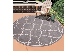SANAT Dywan na zewnątrz, odporny na działanie warunków atmosferycznych, do użytku wewnątrz i na zewnątrz, odporny na działanie wody, na taras, do ogrodu, kuchni, łazienki lub salonu, jasnoszary, 150 cm, okrągły