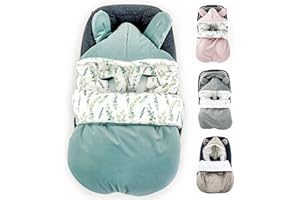 BABEES Chancelière d'hiver, chancelière pour coque bébé, hiver / automne, chancelière bébé chaude, couverture d'emmaillotage pour poussette / buggy, universelle avec harnais 3 points et 5 points Eucalyptus