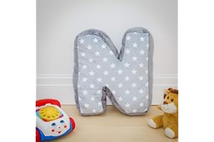 REPLICUSHION Alphabet Cushion N | Letter Pillow N | Decorative Nursery Bedroom Sofa Couch | Letter Shape | Personalised Initial | Grey Stars | Wedding Christening Gift