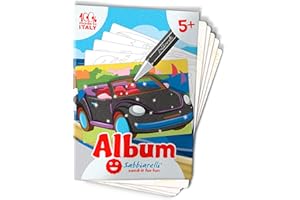 Sabbiarelli Sand-it For Fun - Album Le Auto con 5 Disegni Adesivi da Colorare con Sabbia Colorata (non inclusa), Lavoretti Creativi e Pregrafismo - Gioco Educativo per Bambini e Bambine 5+