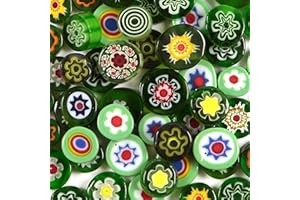 LUSSO LIA Coloured Glass Millefiori Pebbles Mosaics for Arts and Crafts 50 Grams (Green)