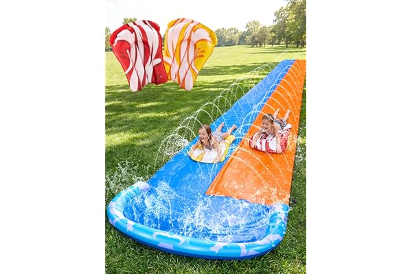 JOYIN 32,5ft/990,6cm Toboggan Aquatique Ultra Long à Double Piste, Toboggan avec arroseur et 2 Planches gonflables pour Enfants et Adultes, fête d'été, Jardin, activités Aquatiques en extérieur