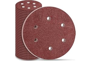 STEBRUAM 30 Piezas Discos de Lijado 225mm Papel Abrasivo 6 Agujeros Discos Lija Redondas 40 Grano,Papeles de Lija Abrasivos para Lijadora de Paredes Techos