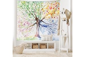 ABAKUHAUS Arbre Tapisserie, 4 Seasons coloré, Décoration Murale en Tissu pour la Chambre à Coucher Le salon Le dortoir, 150 cm X 110 cm, Vert