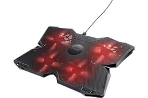 TRUST GAMING GXTrust 278 Yozu Base de Refrigeración para Portátiles Gaming 17,3", Iluminación Roja, 4 Ventiladores, Soporte para Portátil, Altura Ajustable, Alimentación USB - Negro