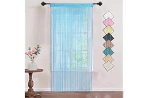 HSYLYM Knitting String Curtain Panels Dense Polyester Fringe Curtain Fly Screens Room Divider for Door Window Decor,Teal Blue,90 x 200 cm