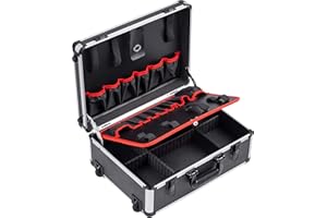 Meister Werkzeugtrolley leer - 460 x 350 x 190 mm - Mit Rollen - Individuelle Fachaufteilung - 15 Werkzeugtaschen - Mit Gummibändern - 15 kg Tragkraft - Stabiler Alu-Koffer / Werkzeugkiste / 9095080