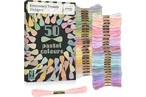 Inovida Set de Fils à Broder 50 Couleurs de 5m en Tons Pastels : Fil à Coudre Couleurs Pastel – Fabriquer des Bracelets d’Amitié – Broderie, Tressage, Macramé – Kit Point de Croix – Fil à Broder