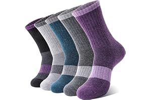 MOSEY KOSY Chaussettes en Laine Mérinos pour Femmes Chaussettes de Randonnée Thermiques et Respirantes pour Sport Trekking et Hiver 5 Paires