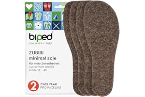 ‎BIPED biped minimal sole ZUBIRI - 2 Paar Einlegesohlen für Barfußschuhe - Filzsohlen aus echtem Wollfilz - Passen in Minimalschuhe für Erwachsene und Kinder(39)