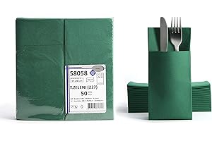 AROBA 100 Airlaid Besteckservietten Stoffähnlich | fertig gefaltete Servietten mit Schlitz | 40x40 cm 1/8 Falz Bestecktasche Hochwertig Hochzeit Geburtstag Hotel Catering Premium QUALITÄT Dunkel Grün