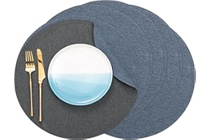 Banchif Manteles Individuales Lavables Juego de 6 Manteles Individuales de Lino Antideslizantes Manteles Individuales de Mesa Manteles Individuales Redondos (38 cm de diámetro)