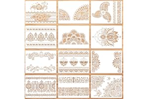 Stencil per Bordi di Fiori, Pomeloone 12 Pezzi Riutilizzabile Artigianato Mandala Stencils per Dipingere su Parete Legno Pavimento Mobili Decorazione Casa