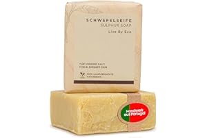 ‎LIVE BY ECO Live By Eco Schwefelseife für unreine Haut Gesicht - Akneseife für klare Haut - Schwefel Seife als Porenreiniger - handgemachte Naturseife - lindert Hautentzündungen - vegane Gesichtsreinigung - 100g