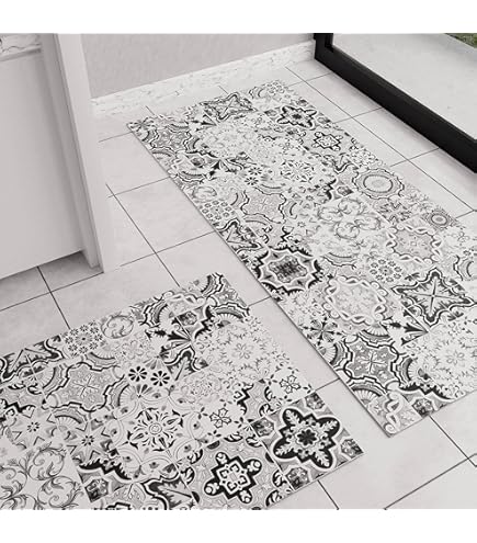 Tappeto Cucina Antiscivolo PARAMAISON - Lavabile 50x180 Cm Grigio Piastrelle - Foto 4