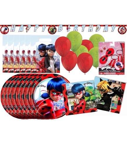 Set De Fête Miraculous - 40 Pièces : Assiettes, Gobelets, Serviettes - Thème Ladybug Et Chat Noir