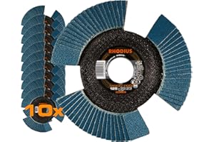 Rhodius Inox Vision Pro - Disco abrasivo de láminas para amoladora angular (10 unidades, 115 mm de diámetro, 125 mm K40 - K80), Ø 125 mm, Körnung 80, 1