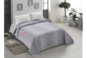 ‎AMELIAHOME AmeliaHome Narzuta 170x270 cm Dwustronna na Łóżko Szara Pikowana Łatwa w Pielęgnacji Flamingi Flamingo