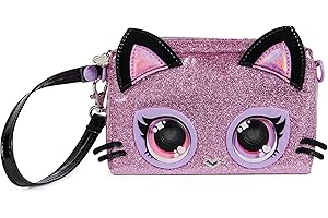 Purse Pets - Sac Pochette Chaton - Compagnon ANIMÉ Format Sac À Main - Animal Animé Chaton Aux Yeux Qui Changent De Couleurs - À l'epaule Ou Au Poignet - Effets Lumineux - Jouet Enfant 4 Ans Et +